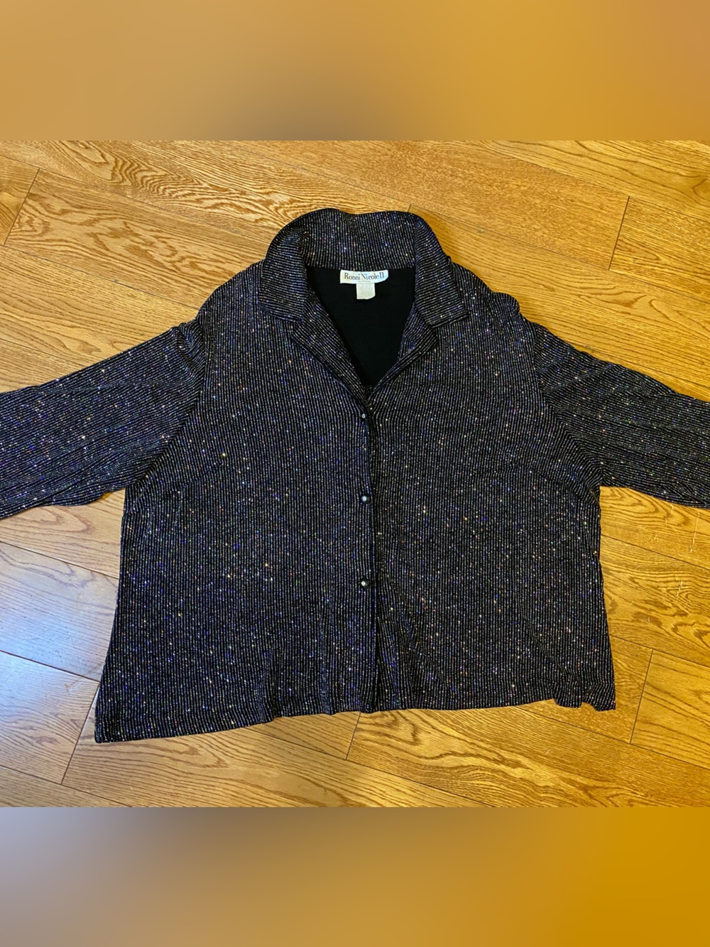 Vtg 90s Ronni Nicole II by Ouida Rainbow Glitter Plisse Shrug Button Top